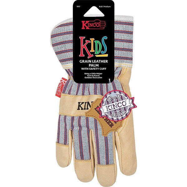 Kinco Kid's Premium Grain Pigskin Palm Glove with Safety Cuff Small 1917-KS